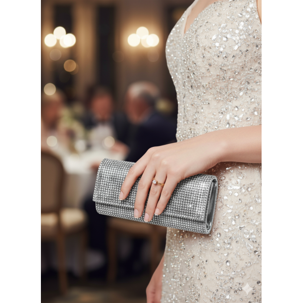 Evening Bag - Jeweled Acrylic Beads w/ Flap - Clear -BG-100317CL
